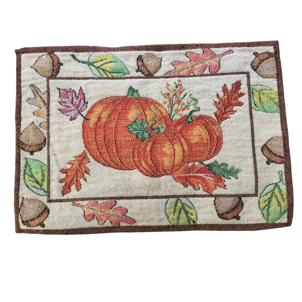 Set of 2 Autumn Pumpkin Tapestry Placemats Fall Harvest Thanksgiving Decor